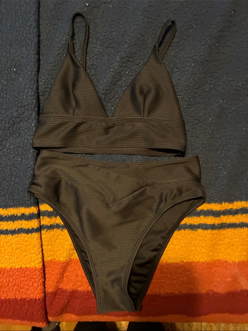 Aeropostale Black Ribbed Triangle Bikini Set